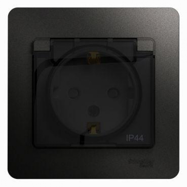 Розетка 1-м СП 1мод. Glossa 16А IP44 с заземл. защ. шторки с крышкой в сборе антрацит SE GSL000748 ТехноИмпульс