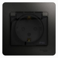 Розетка 1-м СП 1мод. Glossa 16А IP44 с заземл. защ. шторки с крышкой в сборе антрацит SE GSL000748 ТехноИмпульс