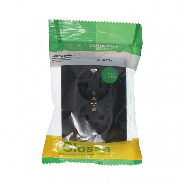 Розетка 2-м Glossa 16А с заземл. в сборе антрацит SE GSL000724 ТехноИмпульс