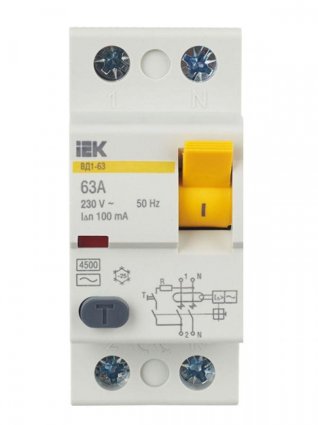 Выключатель дифференциального тока (УЗО) 2п 63А 100мА тип AC ВД1-63 KARAT IEK MDV10-2-063-100 ТехноИмпульс