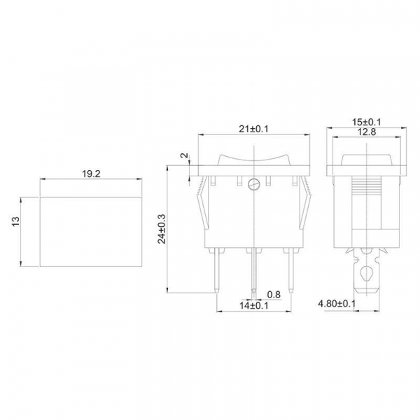 Выключатель клавишный 250В 6А (3с) ON-OFF-ON красн. с нейтралью Mini (RWB-205; SC-768) REXANT 36-2144 ТехноИмпульс