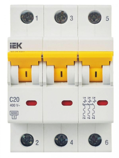 Выключатель автоматический модульный 3п C 20А 6кА ВА47-60M KARAT IEK MVA31-3-020-C ТехноИмпульс