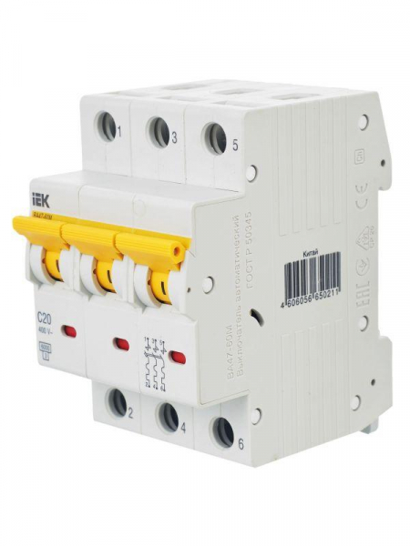 Выключатель автоматический модульный 3п C 20А 6кА ВА47-60M KARAT IEK MVA31-3-020-C ТехноИмпульс