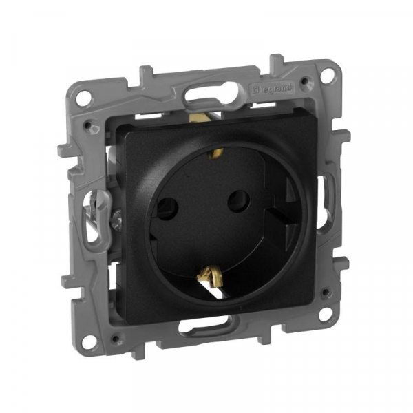 Розетка 1-м СП Etika 16А IP20 250В 2P+E с заземл. немецк. стандарт винтов. клеммы механизм антрацит IEK 672621 ТехноИмпульс