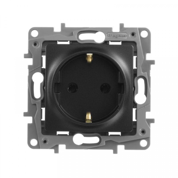 Розетка 1-м СП Etika 16А IP20 250В 2P+E с заземл. немецк. стандарт винтов. клеммы механизм антрацит IEK 672621 ТехноИмпульс