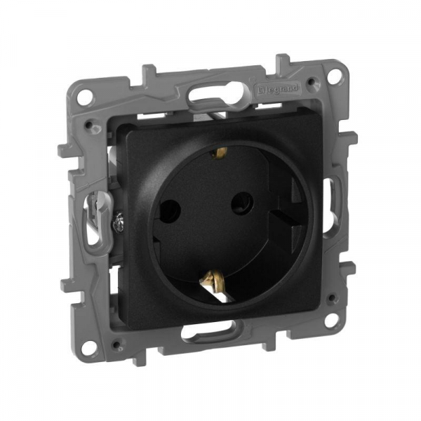 Розетка 1-м СП Etika 16А IP31 250В 2P+E с заземл. защ. шторки немецк. стандарт винтов. клеммы механизм антрацит IEK 672622 ТехноИмпульс