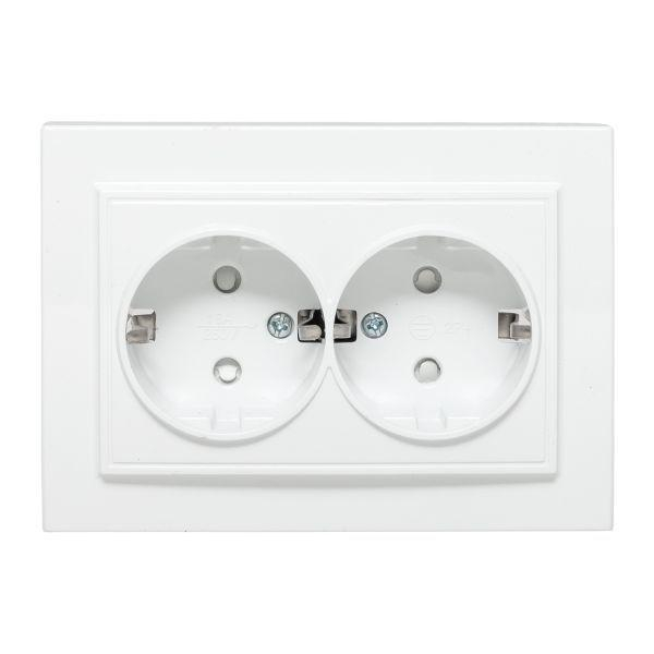 Розетка 2-м СП Минск 16А IP20 с заземл. защ. шторки бел. Basic EKF ERR16-128-100 ТехноИмпульс