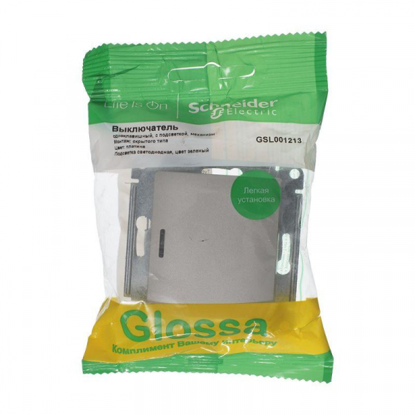Выключатель 1-кл. СП Glossa 10А IP20 (сх. 1а) 10AX с подсветкой механизм платина SE GSL001213 ТехноИмпульс