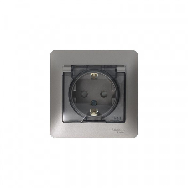 Розетка 1-м СП Glossa 16А IP44 250В с заземл. защ. шторки с крышкой в сборе платина SE GSL001248 ТехноИмпульс