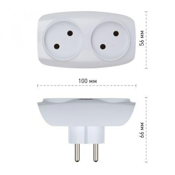 Разветвитель 2-м без заземл. 16А IP20 SP-2-W бел. Эра C0045520 ТехноИмпульс