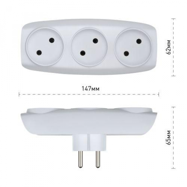 Разветвитель 3-м без заземл. 16А IP20 SP-3-W бел. Эра C0045527 ТехноИмпульс