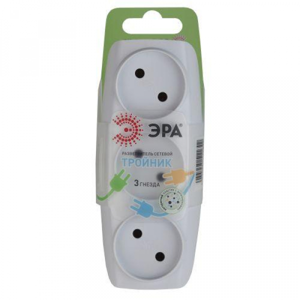 Разветвитель 3-м без заземл. 16А IP20 SP-3-W бел. Эра C0045527 ТехноИмпульс
