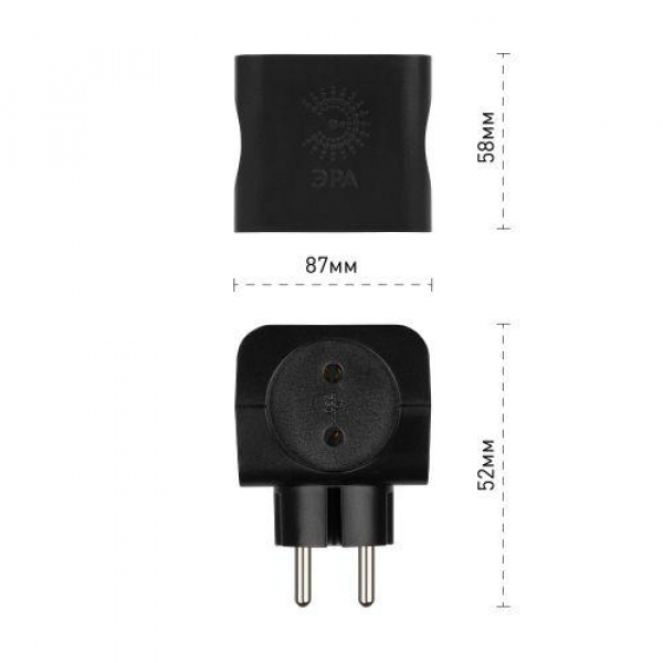 Разветвитель 4-м без заземл. 16А IP20 SP-4-B черн. Эра Б0008207 ТехноИмпульс