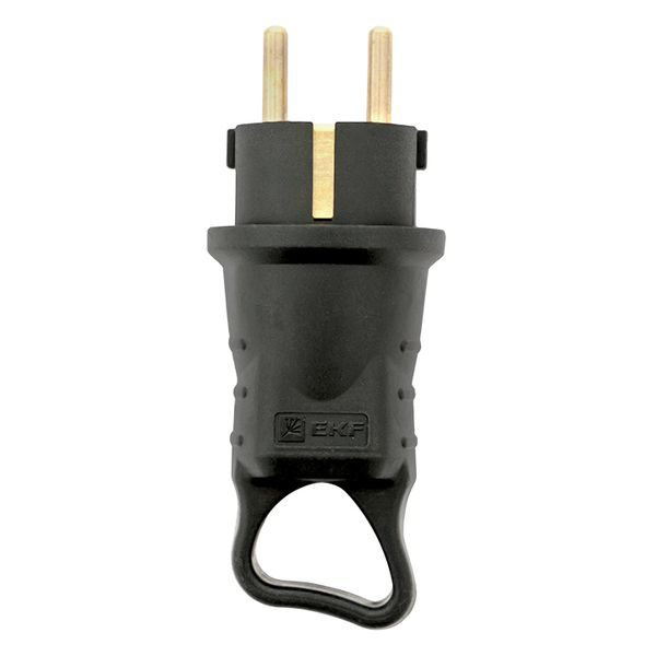 Вилка угловая 16А 2P+PE 230В IP44 с кольцом каучук Basic EKF RPS-017-16-230-44 ТехноИмпульс