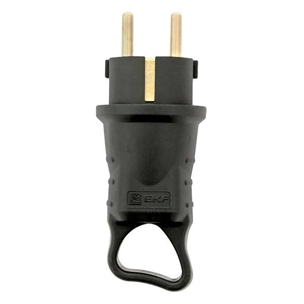 Вилка угловая 16А 2P+PE 230В IP44 с кольцом каучук Basic EKF RPS-017-16-230-44 ТехноИмпульс