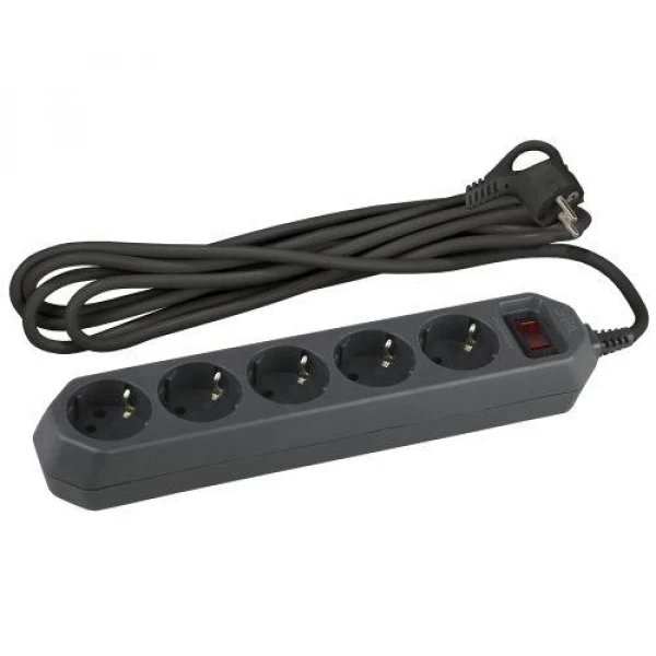 Удлинитель с сетевым фильтром 5х3м с заземл. 10А IP20 USF-5es-3m-B ПВС 3х0.75 с выкл. черн. Эра Б0019034 ТехноИмпульс