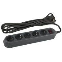 Удлинитель с сетевым фильтром 5х3м с заземл. 10А IP20 USF-5es-3m-B ПВС 3х0.75 с выкл. черн. Эра Б0019034 ТехноИмпульс