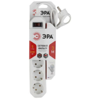Удлинитель с сетевым фильтром 5х3м с заземл. 10А IP20 USF-5es-3m-W ПВС 3х0.75 с выкл. бел. Эра Б0019033 ТехноИмпульс