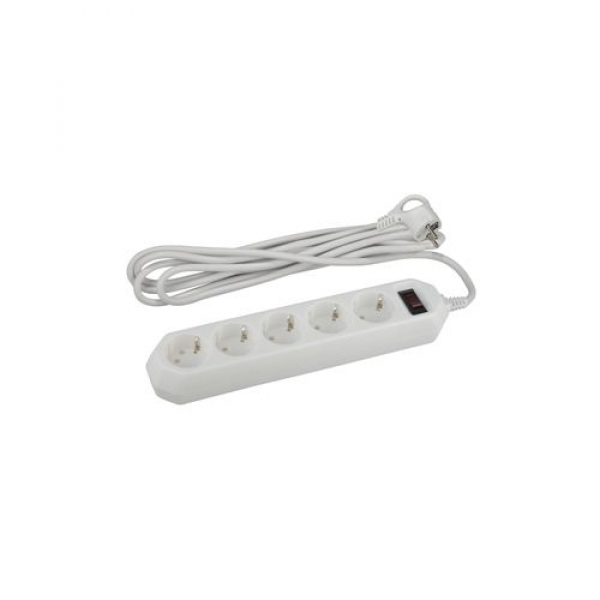 Удлинитель с сетевым фильтром 5х5м с заземл. 10А IP20 USF-5es-5m-W ПВС 3х0.75 с выкл. бел. Эра Б0019738 ТехноИмпульс