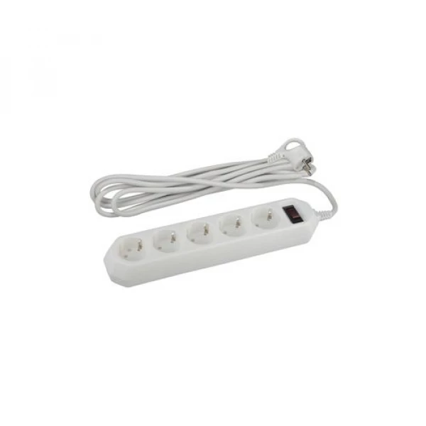 Удлинитель с сетевым фильтром 5х5м с заземл. 10А IP20 USF-5es-5m-W ПВС 3х0.75 с выкл. бел. Эра Б0019738 ТехноИмпульс