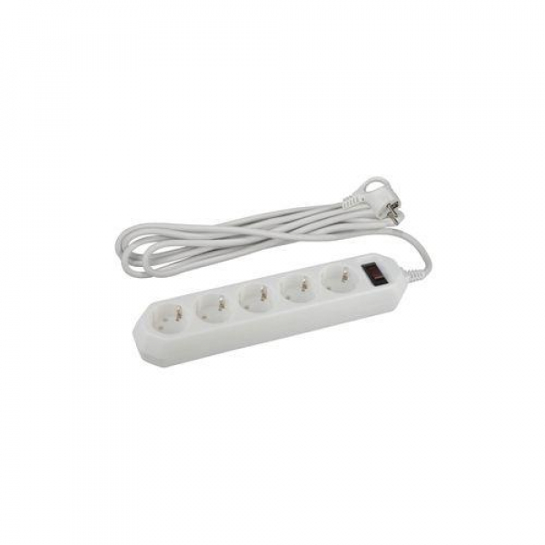 Удлинитель с сетевым фильтром 5х5м с заземл. 10А IP20 USF-5es-5m-W ПВС 3х0.75 с выкл. бел. Эра Б0019738 ТехноИмпульс