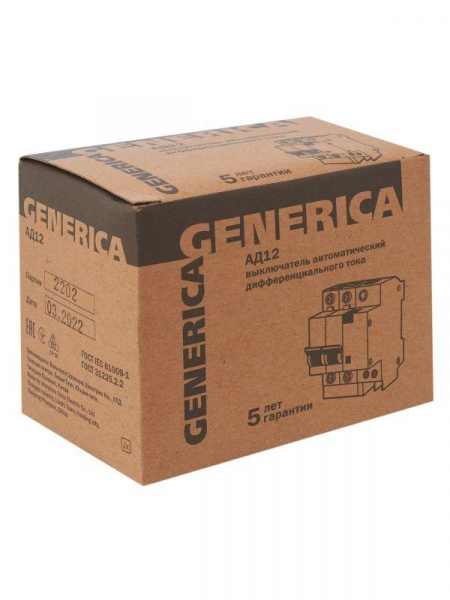 Выключатель автоматический дифференциального тока 2п 16А 30мА АД12 GENERICA MAD15-2-016-C-030 ТехноИмпульс
