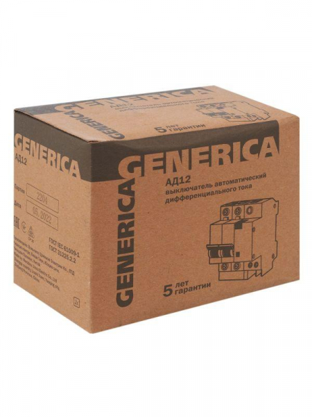 Выключатель автоматический дифференциального тока 2п 25А 30мА АД12 GENERICA MAD15-2-025-C-030 ТехноИмпульс