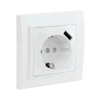 Розетка 1-м СП Минск 16А IP20 с заземл. защ. шторки с заряд. устройством USB 1А бел. EKF ERR16-028-100-USB ТехноИмпульс