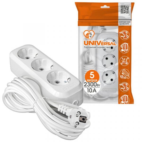 Удлинитель 3х5м с заземл. 10А IP20 У10-554 ПВС 3х0.75 UNIVersal 554-05 ТехноИмпульс