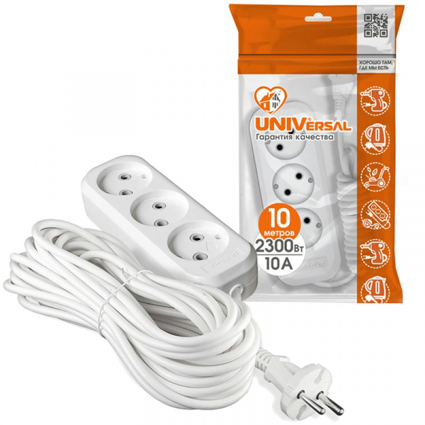 Удлинитель 3х10м без заземл. 10А IP20 У6-639М ПВС 2х1 UNIVersal 639М-10 ТехноИмпульс