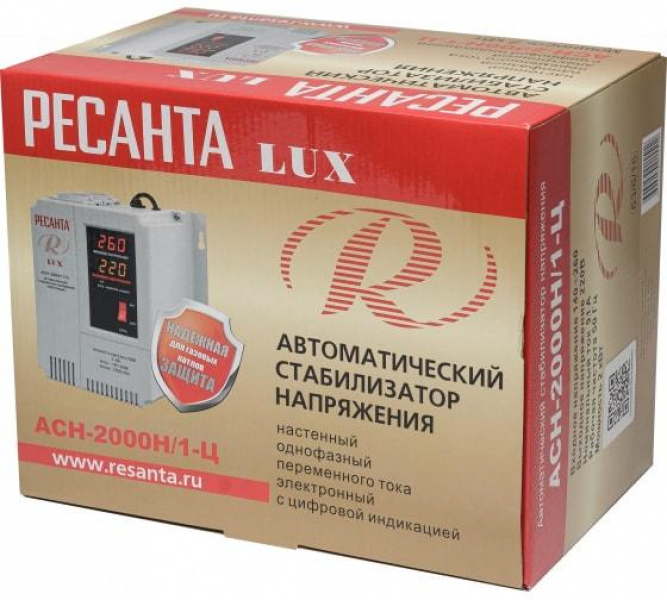 Стабилизатор напряжения АСН-2000 Н/1-Ц Lux 1ф 2кВт IP20 настен. релейный с двумя розетками Ресанта 63/6/15 ТехноИмпульс