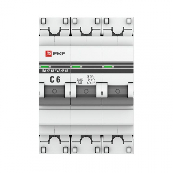 Выключатель автоматический модульный 3п C 6А 4.5кА ВА 47-63 PROxima EKF mcb4763-3-06C-pro ТехноИмпульс