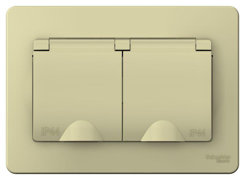 Розетка 2-м СП Blanca 16А IP44 250В с заземл. защ. шторки с крышкой беж. SE BLNRS441127 ТехноИмпульс