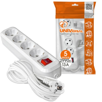 Удлинитель 4х5м с заземл. 13А IP20 S-304 ПВС 3х1 с выкл. UNIVersal 9631991 ТехноИмпульс