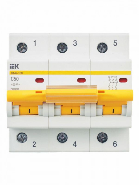 Выключатель автоматический модульный 3п C 50А 10кА ВА47-100 KARAT IEK MVA40-3-050-C ТехноИмпульс