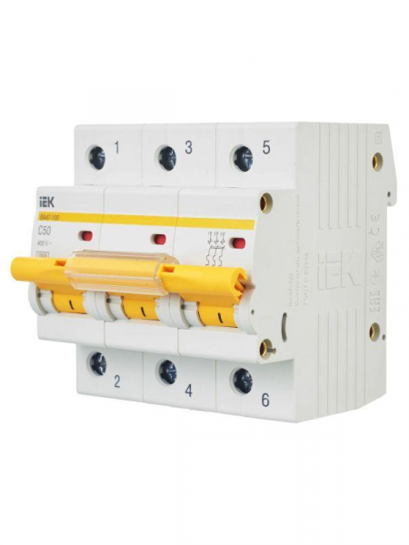 Выключатель автоматический модульный 3п C 50А 10кА ВА47-100 KARAT IEK MVA40-3-050-C ТехноИмпульс