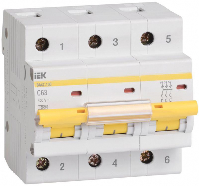 Выключатель автоматический модульный 3п C 63А 10кА ВА47-100 KARAT IEK MVA40-3-063-C ТехноИмпульс