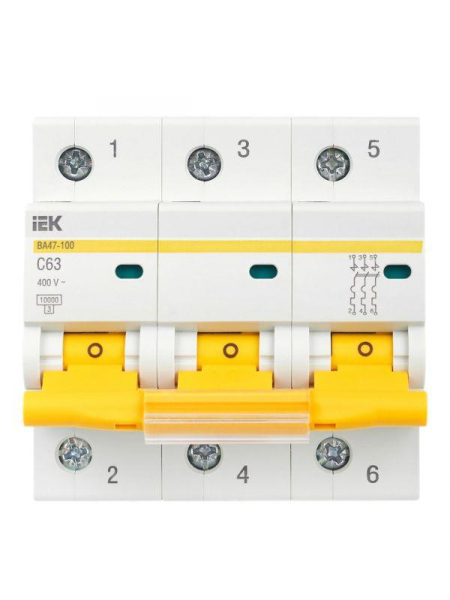 Выключатель автоматический модульный 3п C 63А 10кА ВА47-100 KARAT IEK MVA40-3-063-C ТехноИмпульс