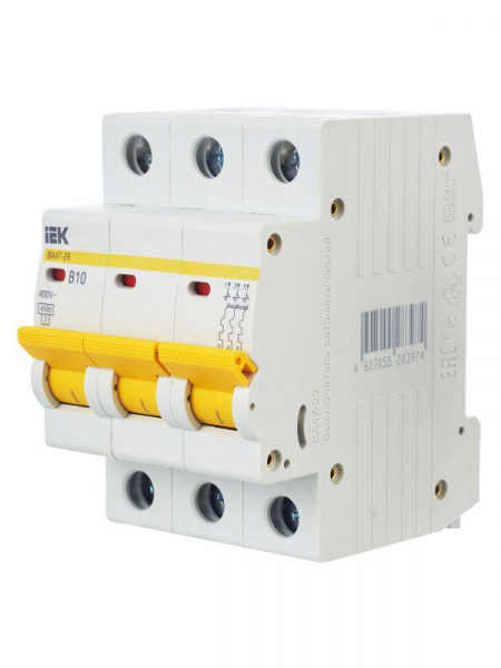 Выключатель автоматический модульный 3п B 10А 4.5кА ВА47-29 KARAT IEK MVA20-3-010-B ТехноИмпульс