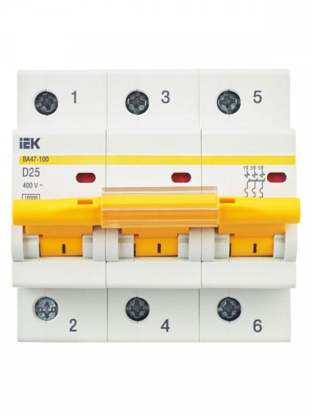 Выключатель автоматический модульный 3п D 25А 10кА ВА47-100 KARAT IEK MVA40-3-025-D ТехноИмпульс