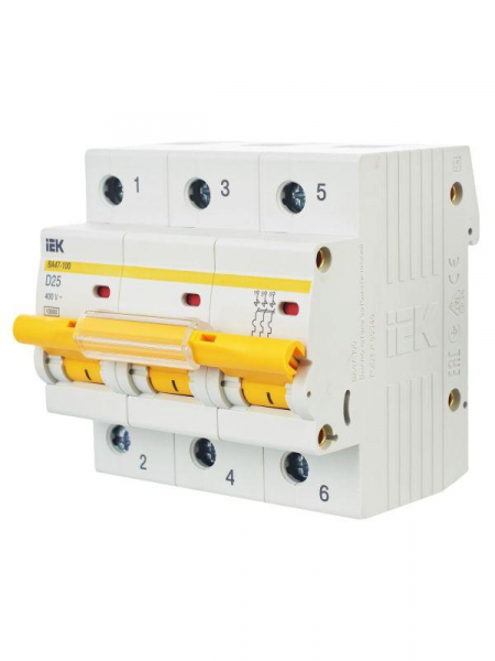Выключатель автоматический модульный 3п D 25А 10кА ВА47-100 KARAT IEK MVA40-3-025-D ТехноИмпульс