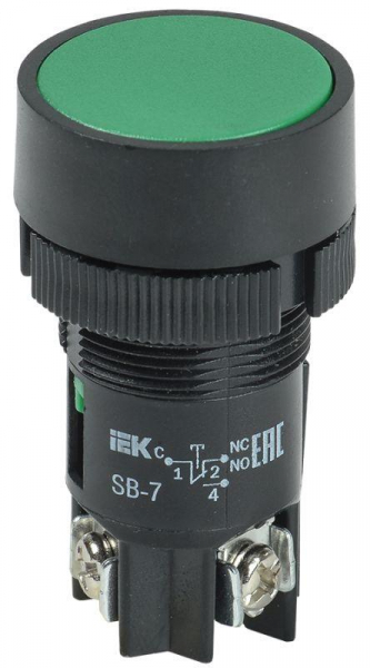 Кнопка SB-7 "Пуск" d22мм 1з+1р 240В зел. IEK BBT40-SB7-K06 ТехноИмпульс