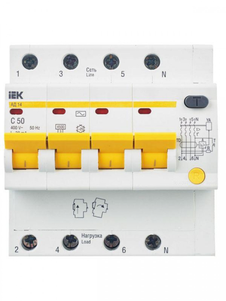 Выключатель автоматический дифференциального тока 4п C 50А 30мА тип AC 4.5кА АД-14 KARAT IEK MAD10-4-050-C-030 ТехноИмпульс