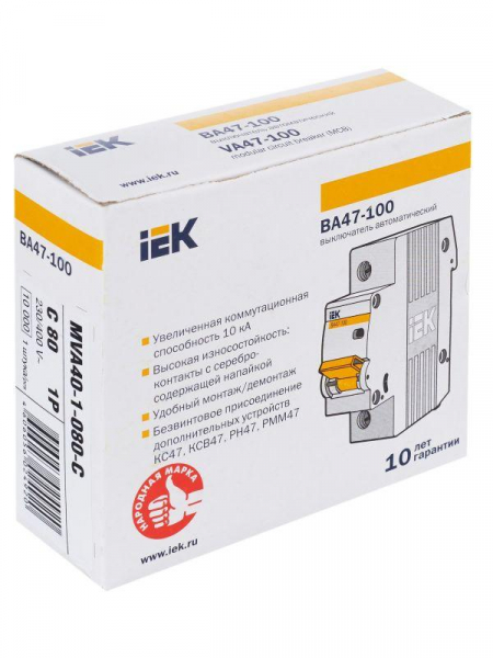 Выключатель автоматический модульный 1п C 80А 10кА ВА47-100 KARAT IEK MVA40-1-080-C ТехноИмпульс