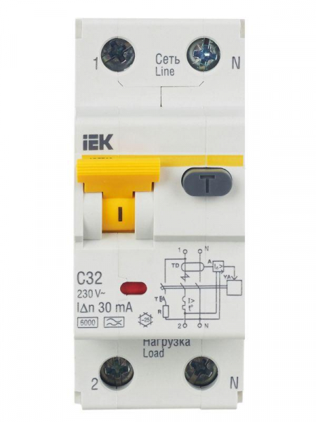 Выключатель автоматический дифференциального тока 2п (1P+N) C 32А 30мА тип A 6кА АВДТ-32 KARAT IEK MAD22-5-032-C-30 ТехноИмпульс