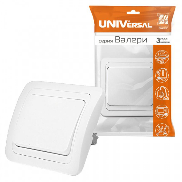 Выключатель 1-кл. СП Валери 10А IP20 бел. UNIVersal В0021 ТехноИмпульс
