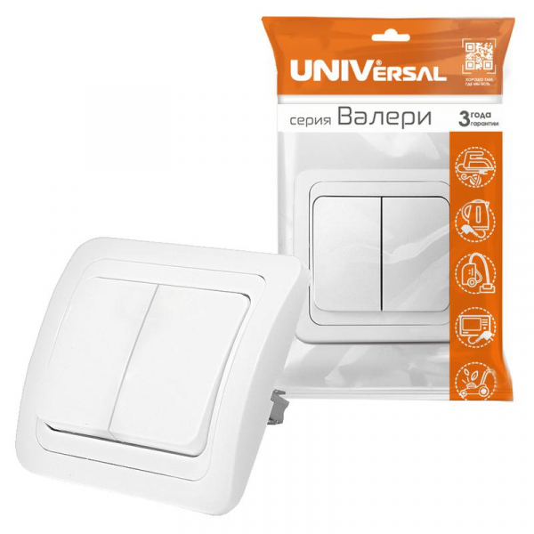 Выключатель 2-кл. СП Валери 10А IP20 бел. UNIVersal В0023 ТехноИмпульс