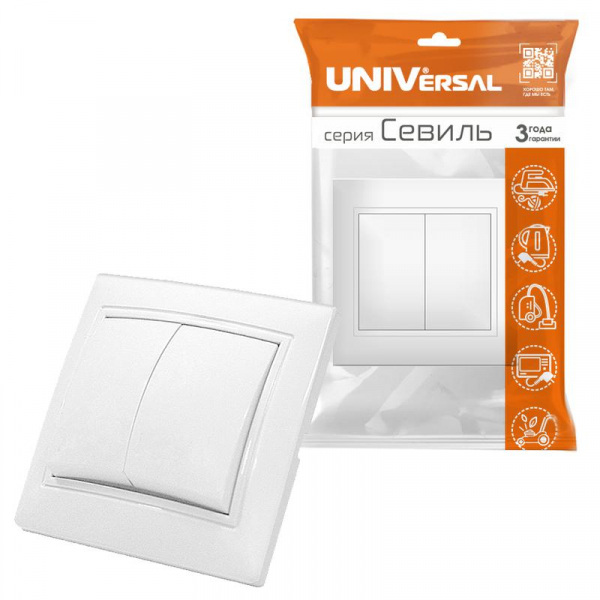 Выключатель 2-кл. СП Севиль 10А IP20 бел. UNIVersal С0023 ТехноИмпульс