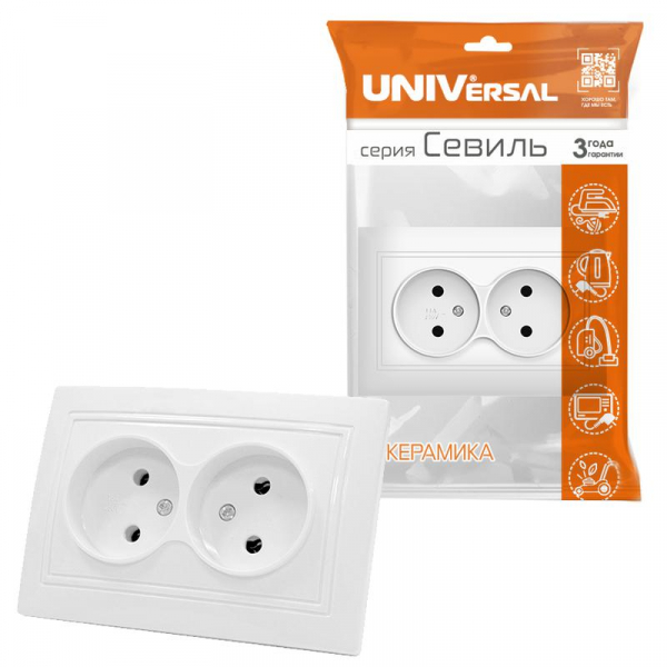Розетка 2-м СП Севиль 16А IP20 без заземл. бел. UNIVersal С0102 ТехноИмпульс