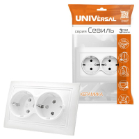 Розетка 2-м СП Севиль 16А IP20 с заземл. бел. UNIVersal С0128 ТехноИмпульс